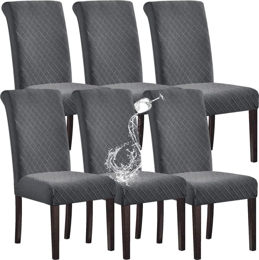 Lexium 100% waterdichte hoes voor eetkamerstoelen stretch jacquard parsons stoelhoes afneembaar wasbaar stoelbeschermer (donkergrijs set van 6)