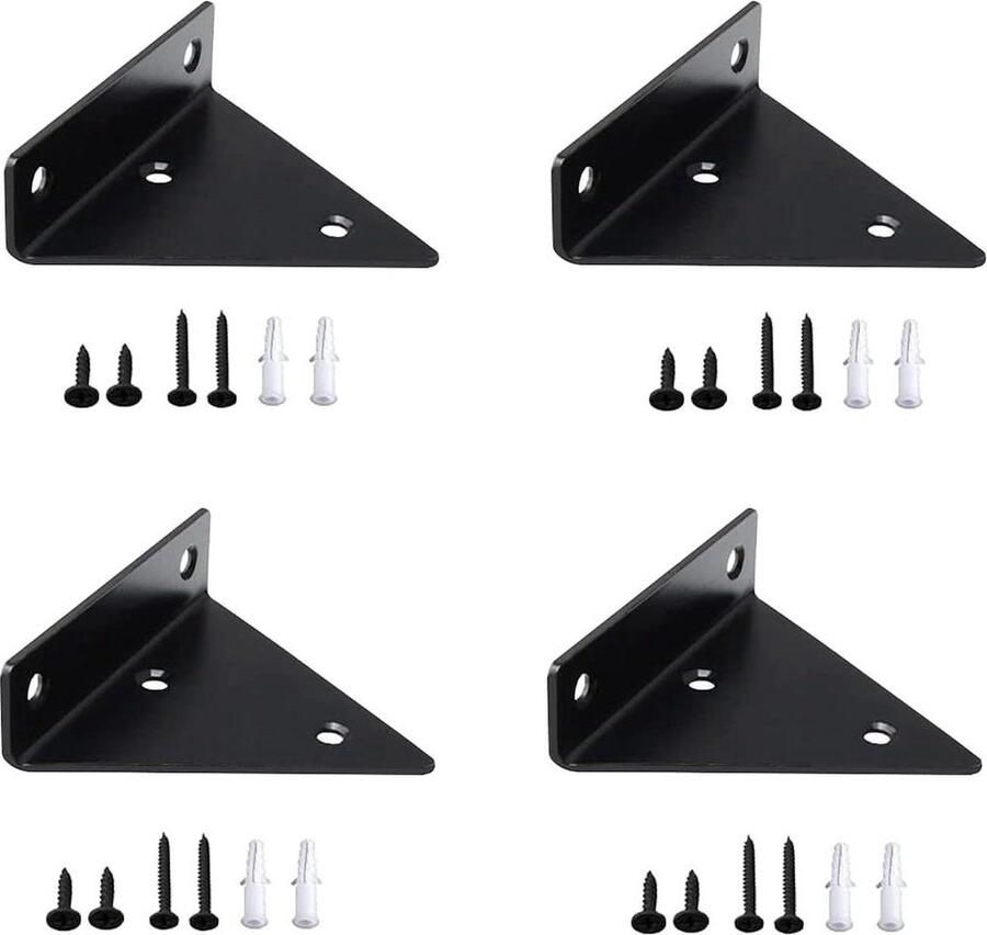 Lexium Driehoekige wandhouders metaal robuuste plankdragers kleerhangers opbergrek boekenkast zwart set van 4