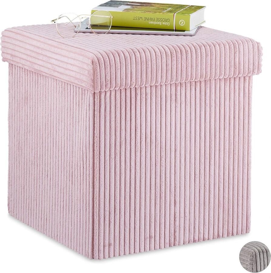 Opvouwbare Poef met Opbergruimte Vierkante Velvet Hocker in Roze (38x38x38 cm)