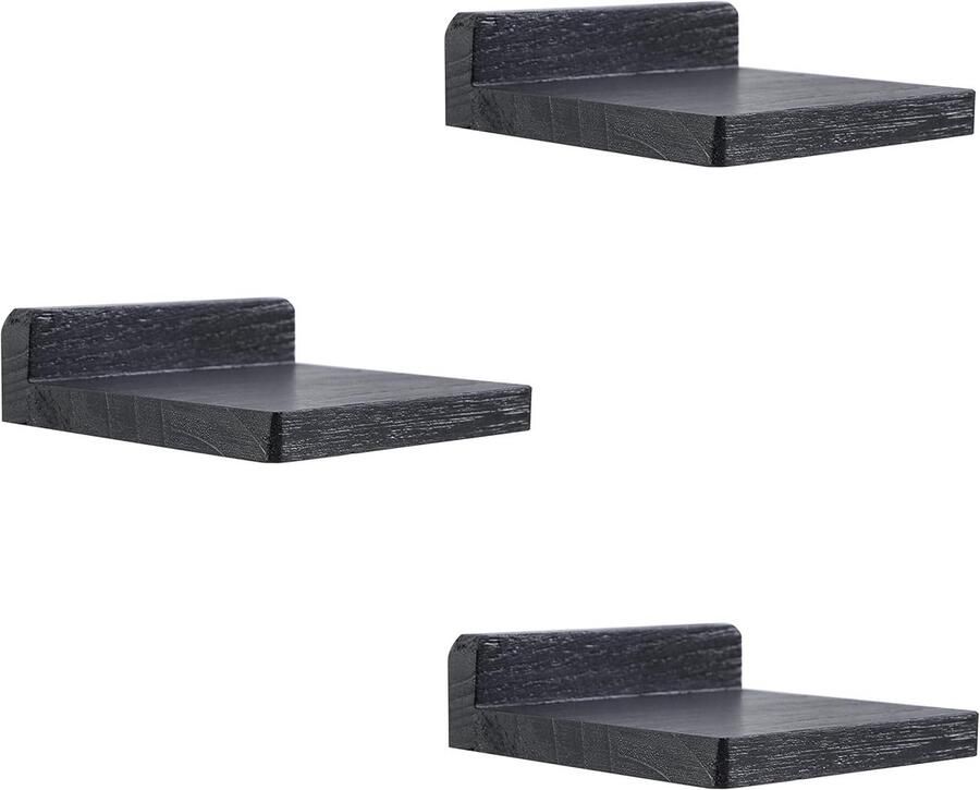 Drijvende Houten Planken Decoratie Set van 3 Rustiek Zwart 12 7 x 10 x 4 cm