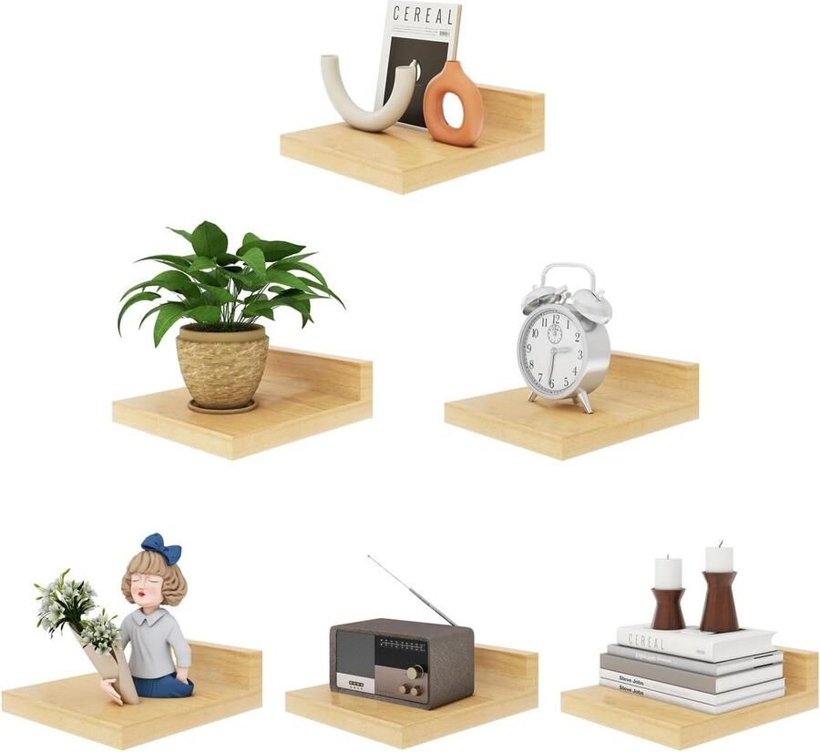 Kleine zwevende wandplank set van 6 natuurhout