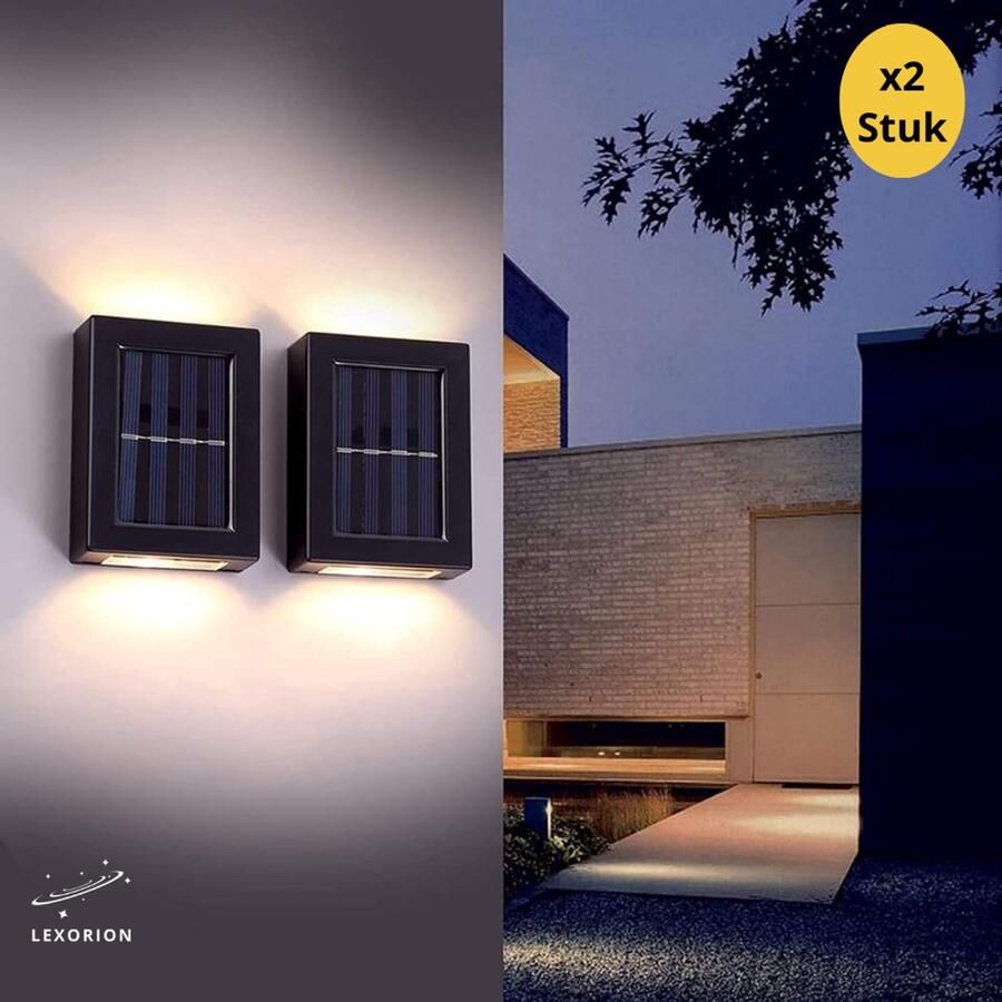 Lexorion Nova Solar Wandlamp 2 Stuks Tuinverlichting op Zonne-energie LED Buitenlamp Wandlamp Warm Wit Licht Waterdicht Solar Tuinlamp voor Muur Pad Terras & Tuin