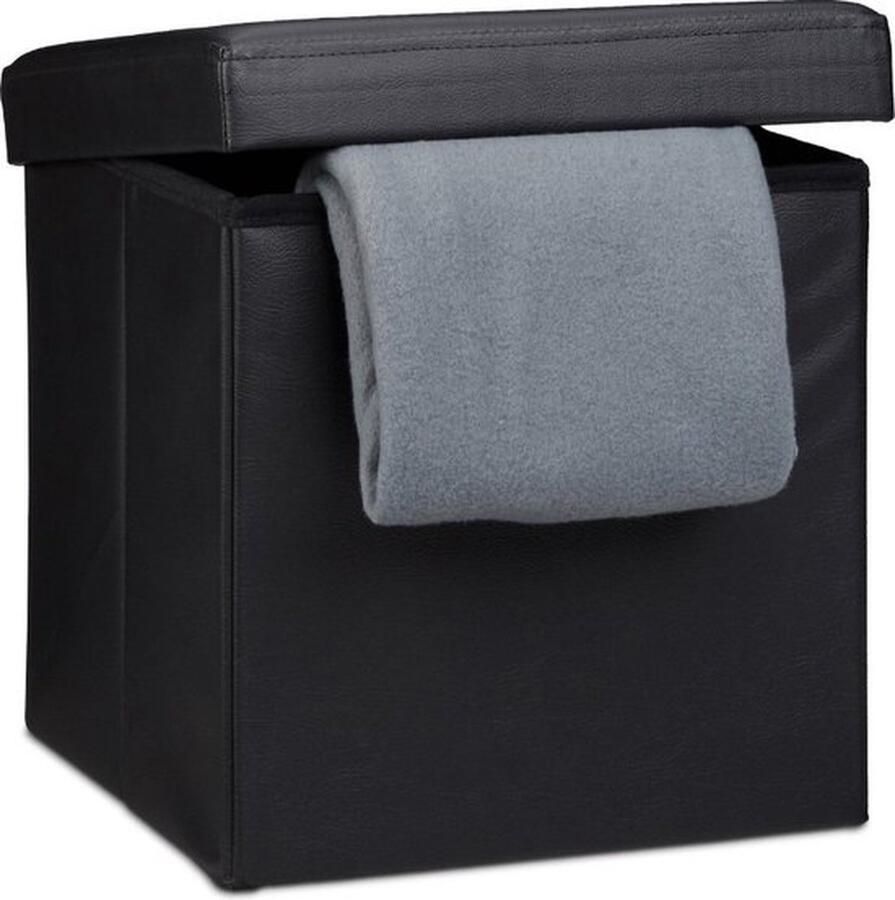 CasaVerse Zitbank Met Opbergruimte Kist Met Deksel Opvouwbaar Zit meubel Opvowbare Poef Opbergdoos Ruimtebesparend zit bank Slaapkamer Hal zwart 38 x 38 x 38 cm