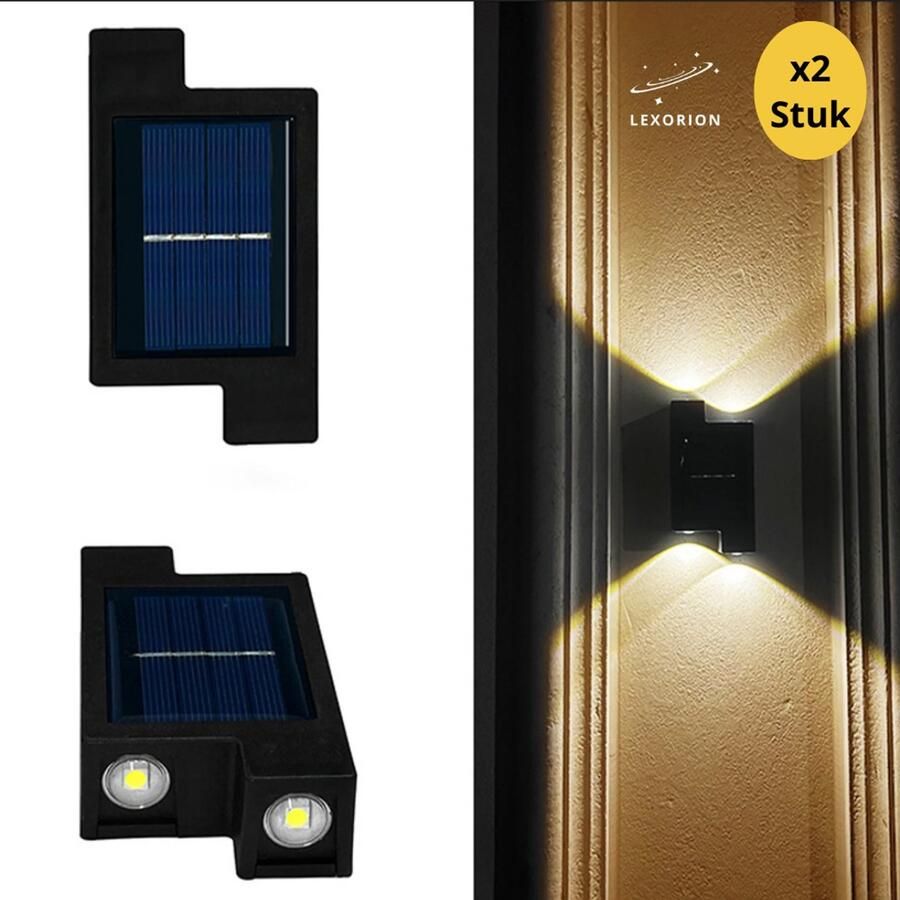 Lexorion Zeno Solar Wandlamp 2 Stuks Tuinverlichting op Zonne-energie LED Buitenlamp Wandlamp Warm Wit Licht Waterdicht Solar Tuinlamp voor Muur Pad Terras & Tuin