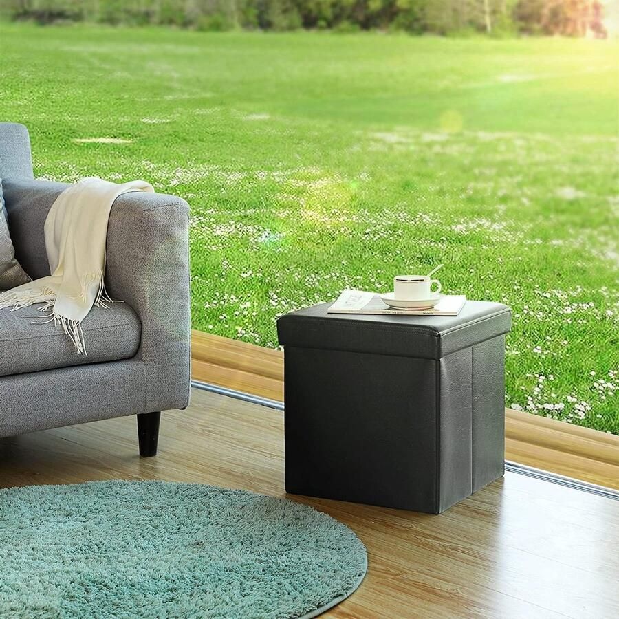 Orion Store Opbergkist Opvouwbaar Zitkist Zitbank Met Opbergruimte Kist Met Deksel Ruimtebesparend zit bank Zitbank Met Opbergruimte Opvowbare Poef Opbergdoos Ruimtebesparend zit bank Slaapkamer Hal zwart 38 x 38 x 38 cm