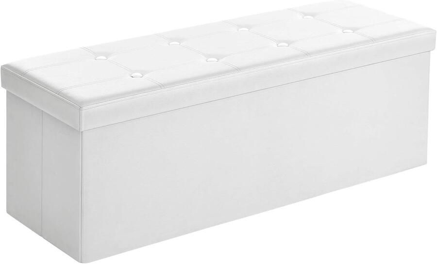 Lexorion Poef Zitbank Met Opbergruimte Kist Met Deksel Opvouwbaar Zit Meubel Ruimtebesparend Zitbank 120 Liter Inhoud Stabiel Tot 300 Kg Wit 98 x 38 x 38 cm