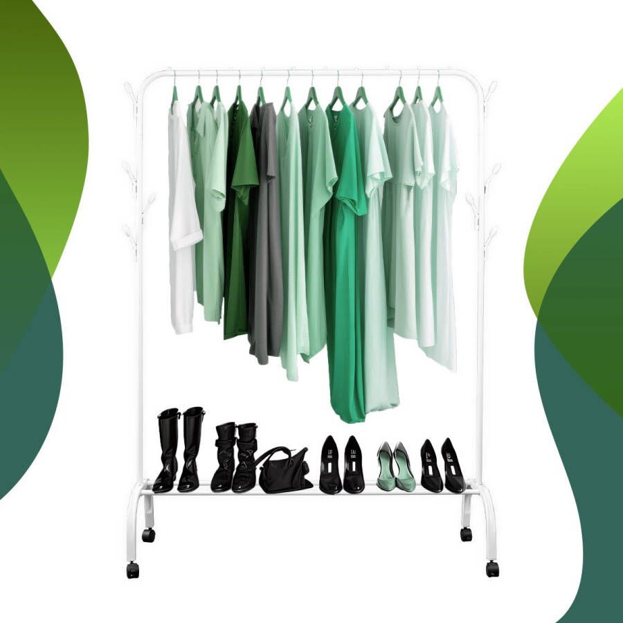 LG Life's green LG Life s Green Kledingrek Dressboy – Wit – Metaal – Garderoberek met ophanghaken – H144xB110xD40 cm