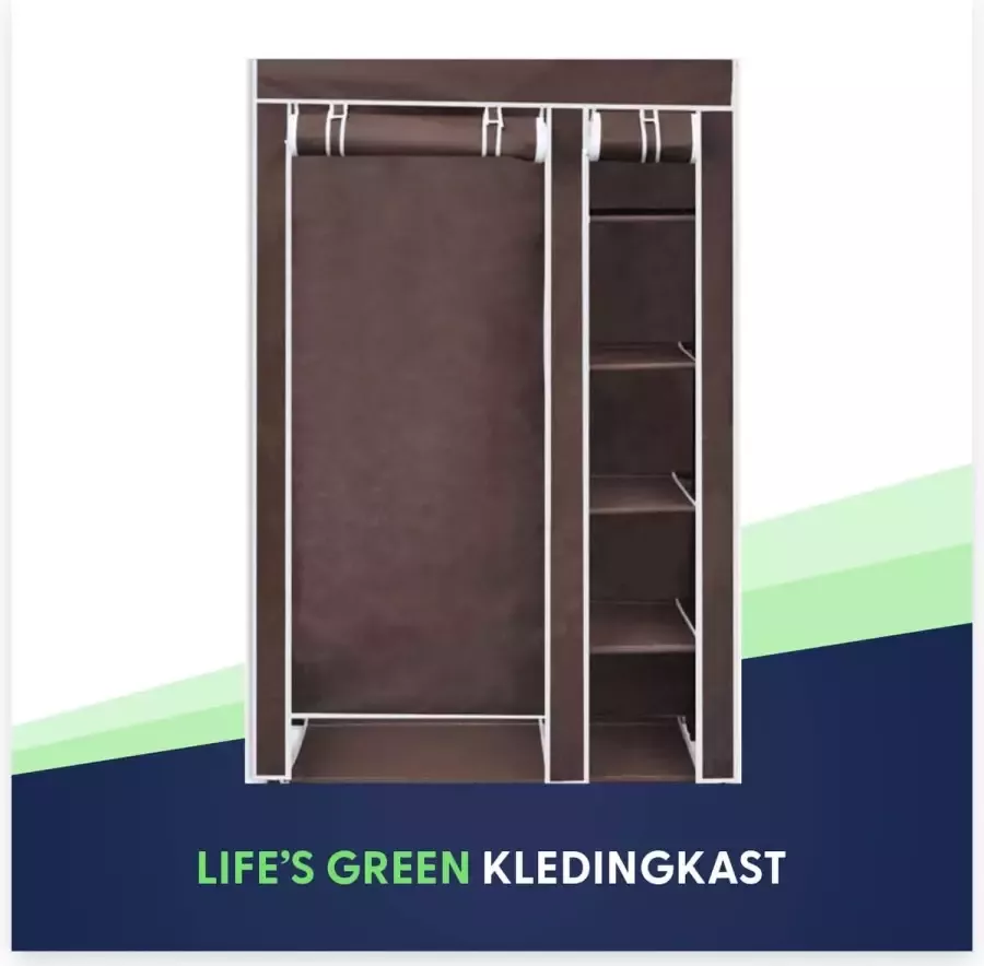 LG Life's green Life's Green KM3B XL opvouwbare kledingkast – metalen frame met 140KG draagkracht – duurzaam design stoffen garderobekast – 5 opslag planken en 1 ophangstang – ruimtebesparende kleerkast – bruin – 110x45x175CM