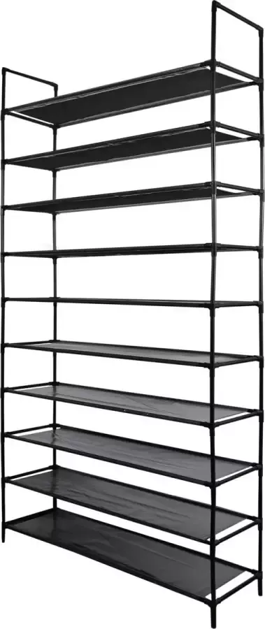 LG Life's green Life's Green Schoenenrek – Schoenenbank – Verplaatsbare schoenenkast Stoffen multifunctionele kast – 10 niveaus – 50 paar schoenen – Stevig stalen frame met stevige stoffen planken – Duurzaam design – Ruimtebesparend D27.5xB99xH180 cm – Zwart - Foto 2