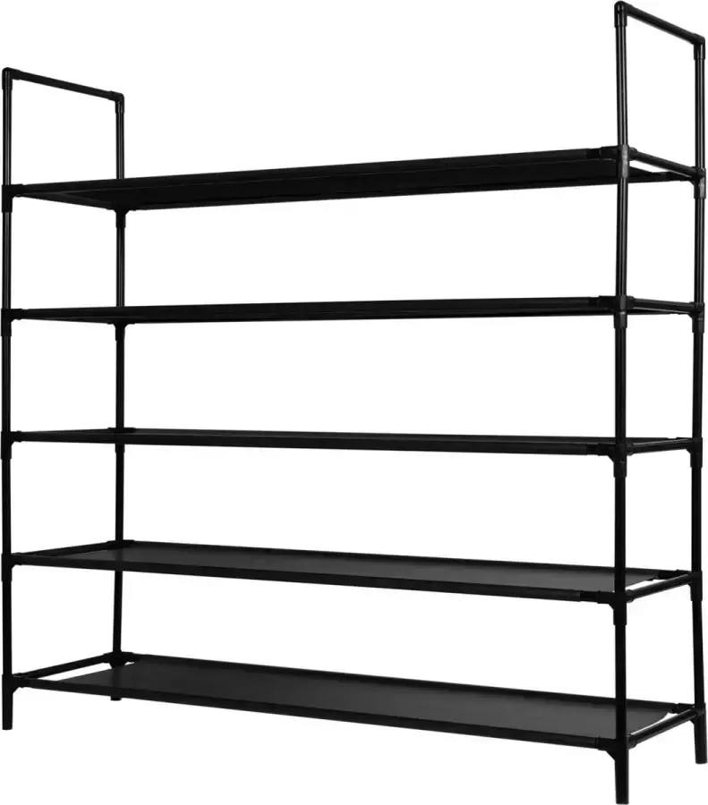 LG Life's green Life's Green verplaatsbare schoenenkast met 5 niveaus – stoffen schoenenrek voor 20 paar schoenen – stevig stalen frame met stevige stoffen planken – duurzaam design – ruimtebesparende schoenenkast – D27.5xB94xH92.5 cm – Zwart - Foto 2
