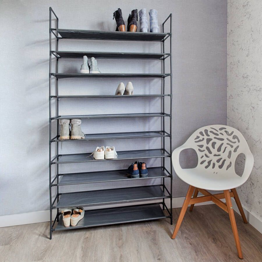 LG Life's green Life's Green Schoenenrek – Schoenenbank – Verplaatsbare schoenenkast Stoffen multifunctionele kast – 10 niveaus – 50 paar schoenen – Stevig stalen frame met stevige stoffen planken – Duurzaam design – Ruimtebesparend D27.5xB99xH180 cm – Zwart