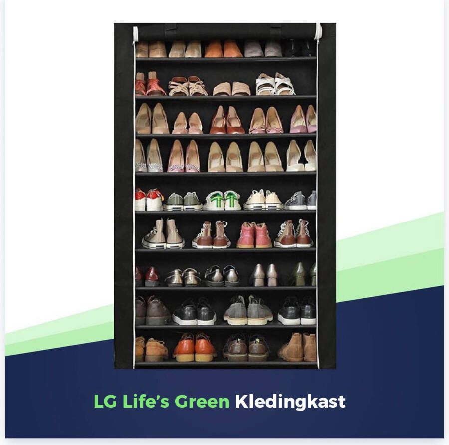 LG Life's green SM1Z XXXL Opvouwbare kledingkast met 10 niveaus – Stoffen kledingrek Zeer stevig stalen frame met gebruiksvriendelijk deurgordijn – Duurzaam design – Ruimtebesparende campingkast – Zwart 100x28x164CM