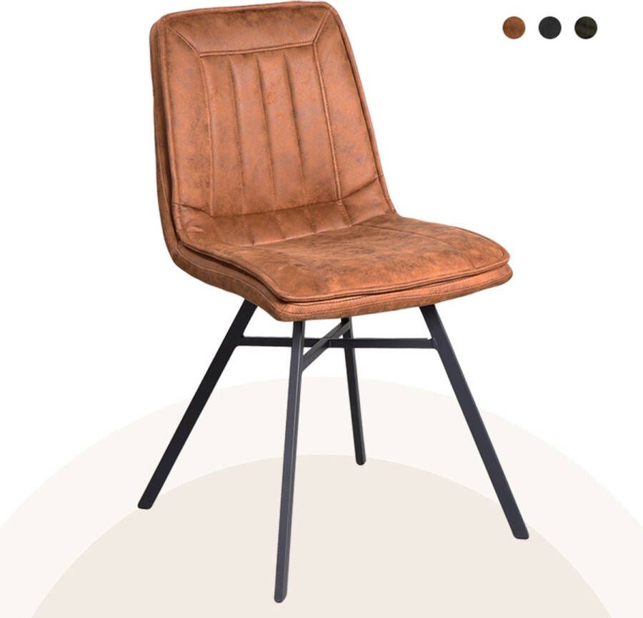 Lif Living Eetkamerstoel Rijn Set van 2 Duke Lederlook Cognac Kunstleer