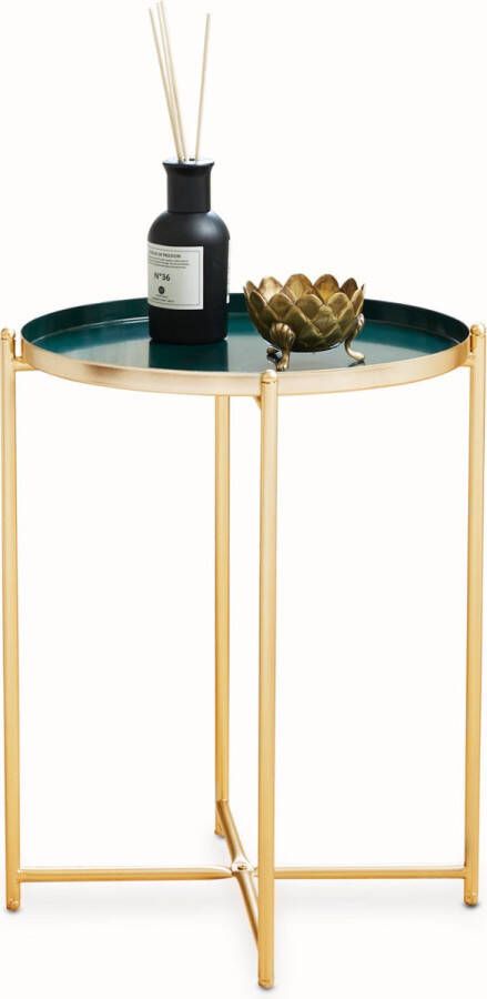 Lifa-Living Bijzettafel Modern Groen & Gouden Koffietafel Rond Metaal Voor Woonkamer Slaapkamer of Kantoor 37 5 x 47 5 cm