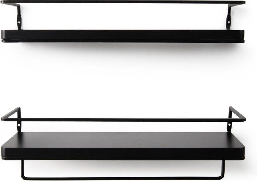 Lifa-Living Industrieel Wandrek Keuken Rek Set van 2 Zwart Kruidenrek Hout en Ijzer Muurrek Rechthoekige Wandplank Slaapkamer Keuken Woonkamer 40 x 14.5 x 6 cm en 40 x 14.5 x 7 cm - Foto 2