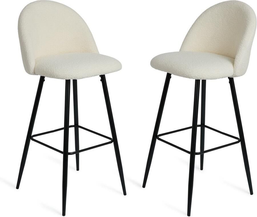 Lifa-Living Barkrukken Florence Bastoel Set 2 Zithoogte 76 cm Metaal polyester Creme