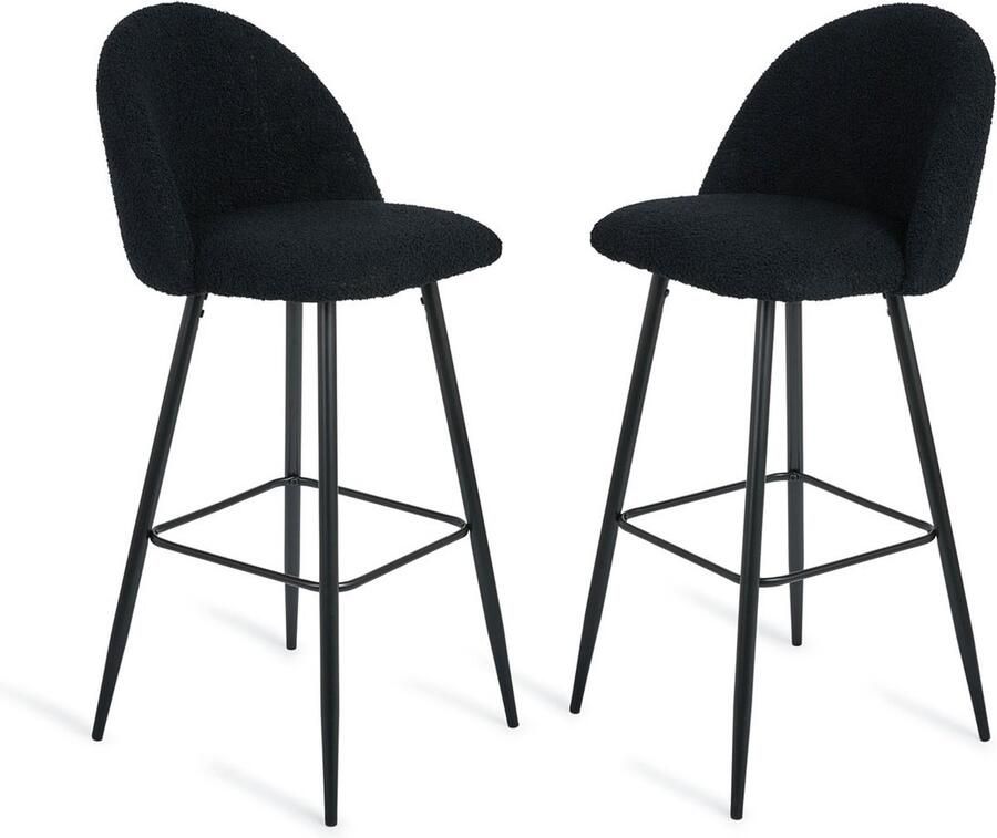 Lifa-Living Barkrukken Florence Bastoel Set 2 Zithoogte 76 cm Metaal polyester Zwart