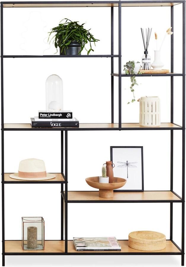 Lifa-Living Open Wandkast Opbergkast Boekenkast Industrieel Zwart Natuurlijk Hout & Metaal 125 x 33 2 x 175 cm - Foto 2