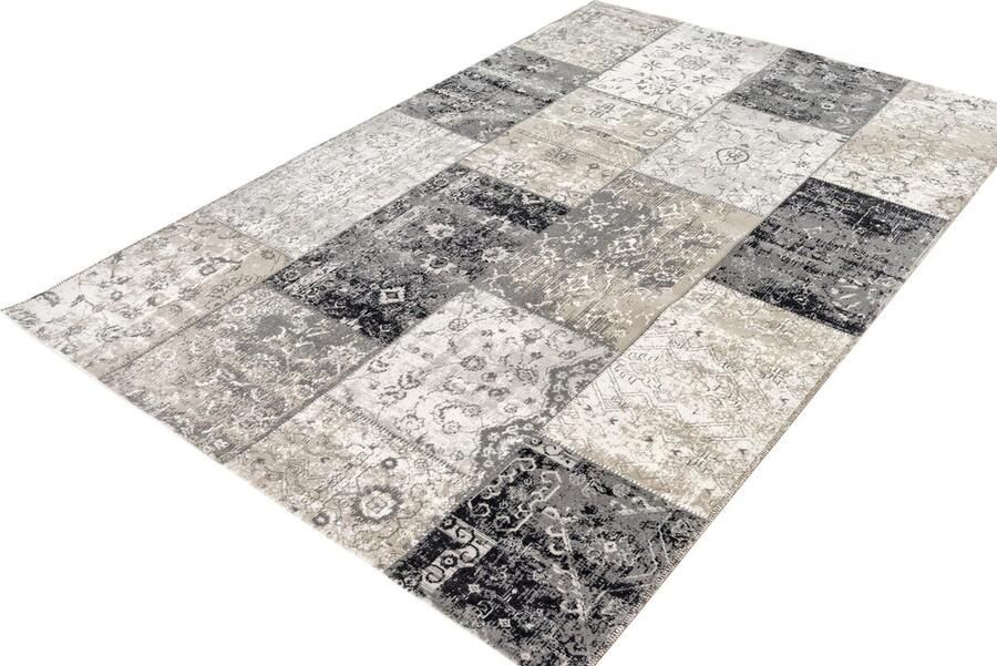 Lifa-Living Vloerkleed Patchwork Geruit Design Retro Donkergrijs Blauw- 133 x 200 cm - Foto 5