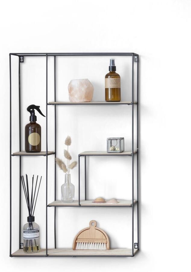 Lifa-Living Wandrek Palma Muurplank Wandplank Industrieel Zwart Rechthoekig Metaal & Hout Voor Woonkamer Slaapkamer Keuken 47 x 11 x 78 cm - Foto 2