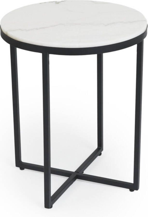 Lifa-Living Marmeren Bijzettafel Witte Koffietafel Metalen Frame Luxe Minimalistisch Rond ø 40 x 50 cm