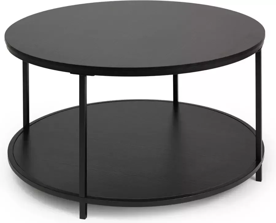 Lifa-Living Moderne Bijzettafel Zwarte Koffietafel Hout en Metalen Salontafel Rond Woonkamer Slaapkamer Kantoor Max. 20 kg 77 x 77 x 46 cm - Foto 2