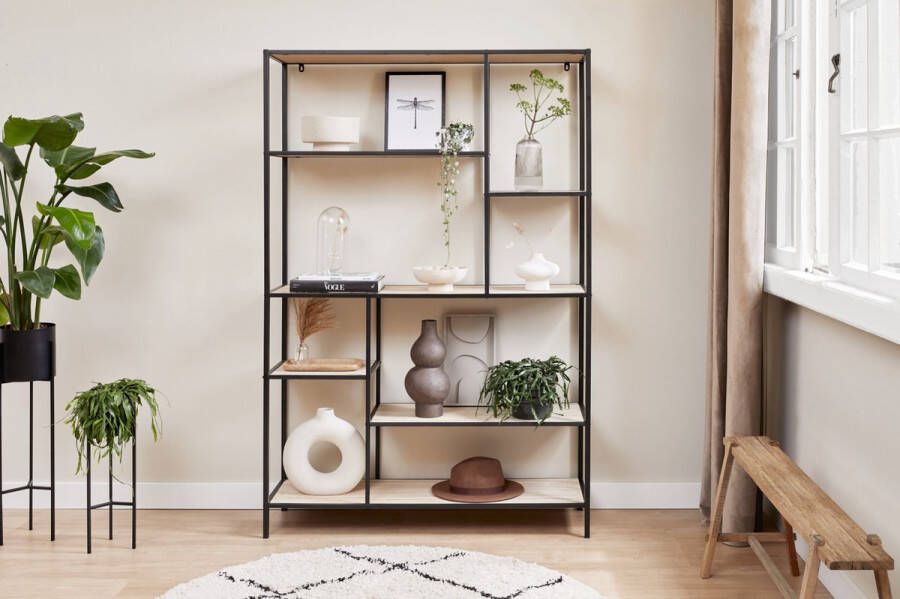 Lifa-Living Wandrek Saint Tropez XL Zwart en Naturel Metaal en Hout Asymmetrisch Industrieel 125 x 33 2 x 175 Max. Capaciteit 40 kg - Foto 2