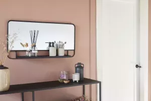 Lifa-Living Rechthoekige Spiegel met Rek Zwart Metaal Industrieel Wandrek met Spiegel 40 x 80 x 9 cm