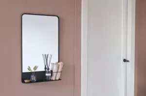 Lifa-Living Spiegel Julia met Rek Zwart Metaal Industrieel Wandrek 75 x 46 x 9 cm
