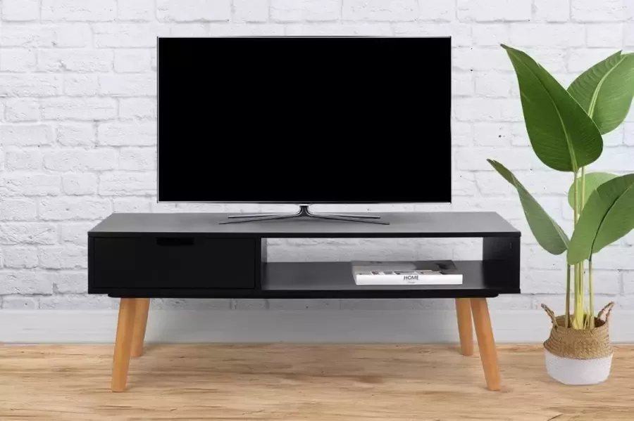 Lifa-Living TV Meubel Venetië Zwart MDF en Metaal met Lade Max gewicht: 15 kg 100 x 40 x 40 cm