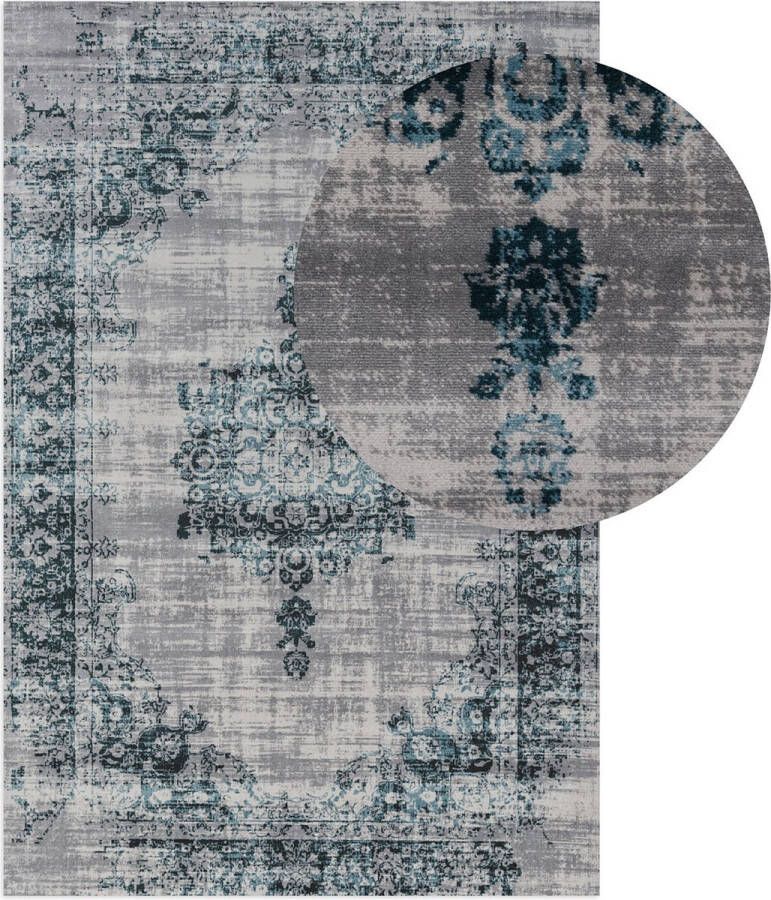 Lifa-Living Vintage Vloerkleed Donkergrijs en Blauw Oosters voor Woonkamer en Slaapkamer 160 x 230 cm