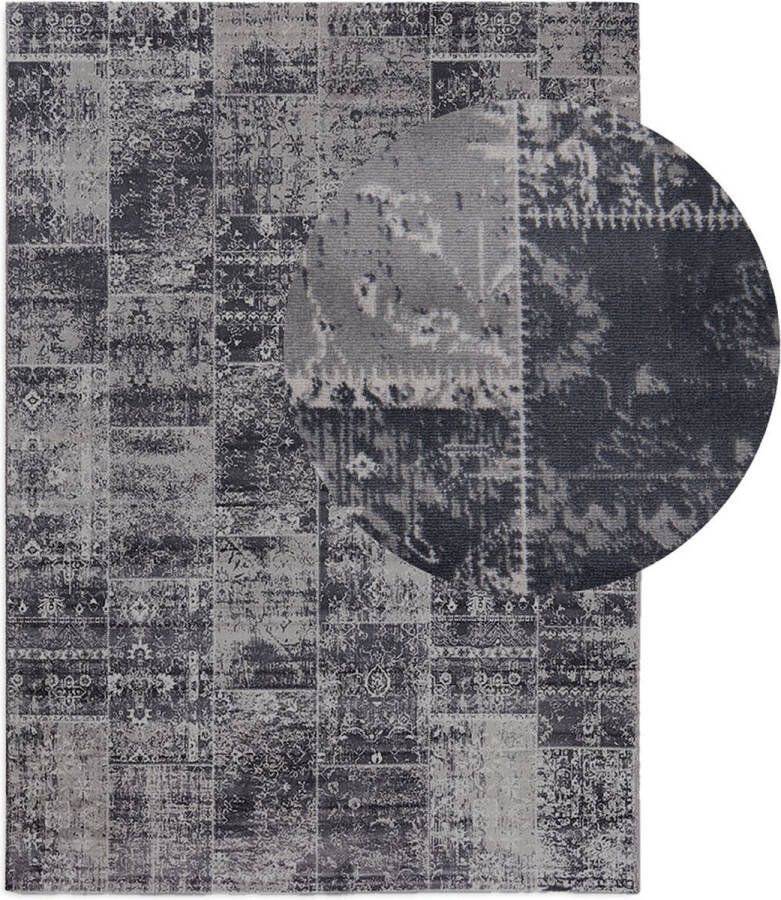 Lifa-Living Vloerkleed Grijs Tinten Synthetisch Wol Vintage Patchwork 160 x 230 cm