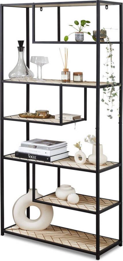 Lifa-Living Wandkast Saint Maxime Boekenkast Visgraat Metaal & Hout Naturel 33x83x175 cm