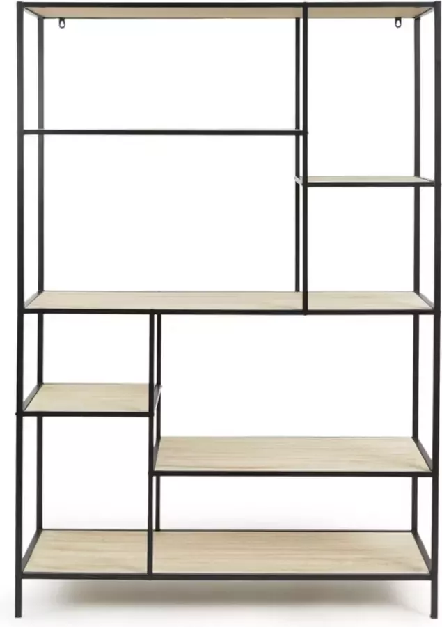 Lifa-Living Wandrek Saint Tropez XL Zwart en Naturel Metaal en Hout Asymmetrisch Industrieel 125 x 33 2 x 175 Max. Capaciteit 40 kg - Foto 3