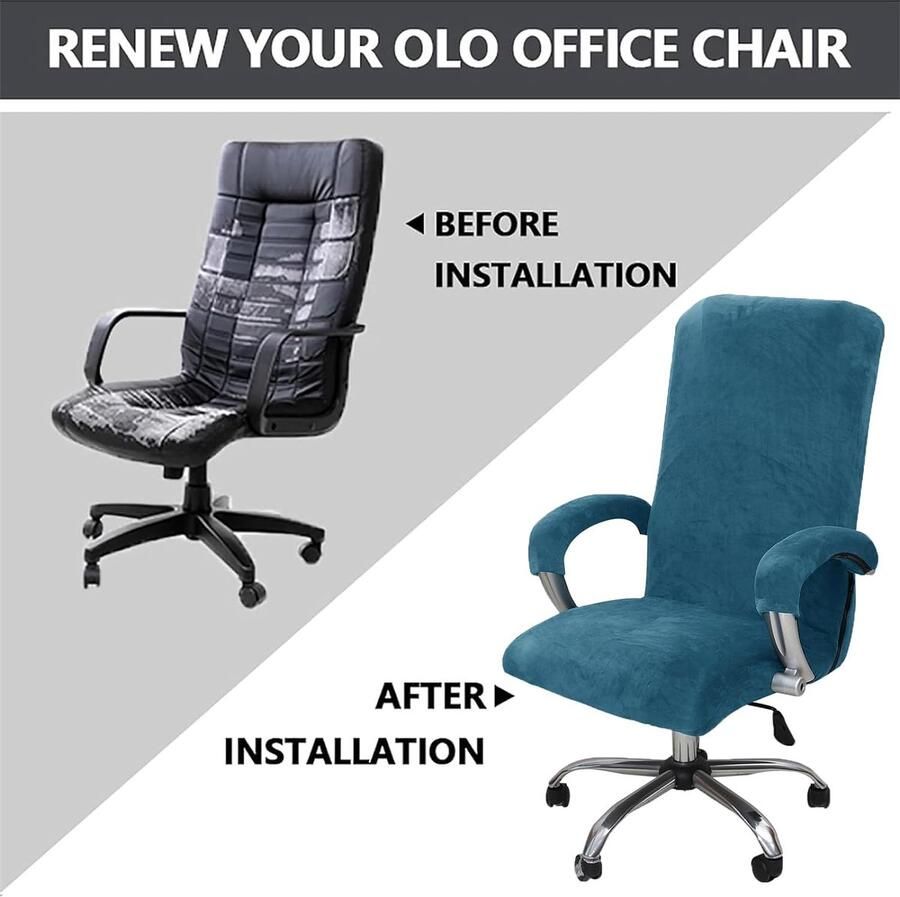 LIFEDX Fluwelen pluche bureaustoelbekleding met armleuning effen stretch overtrek voor bureaustoel elastische stoelhoezen elastaan kantoor computer stoelhoezen afneembaar voor bureaustoel