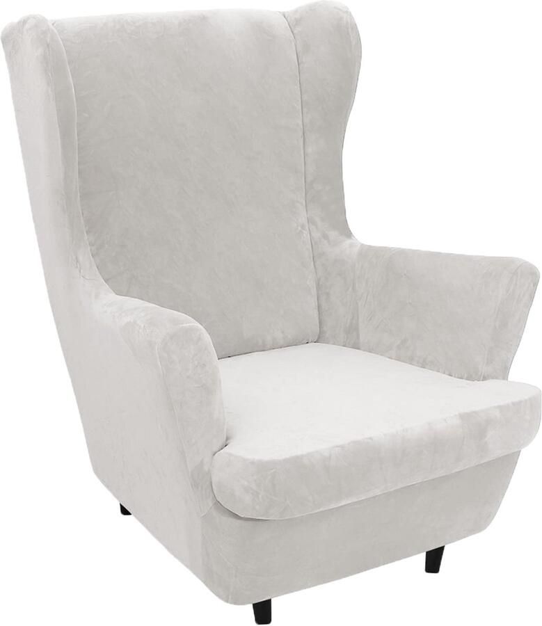 LIFEDX Hoes oorfauteuil hoes oorfauteuil fluweel 2-delig fauteuilspreien hoes fauteuil elastische oorstoel beschermhoezen stretch tijgerstoelhoes met armleuning hoge rugleuning wit