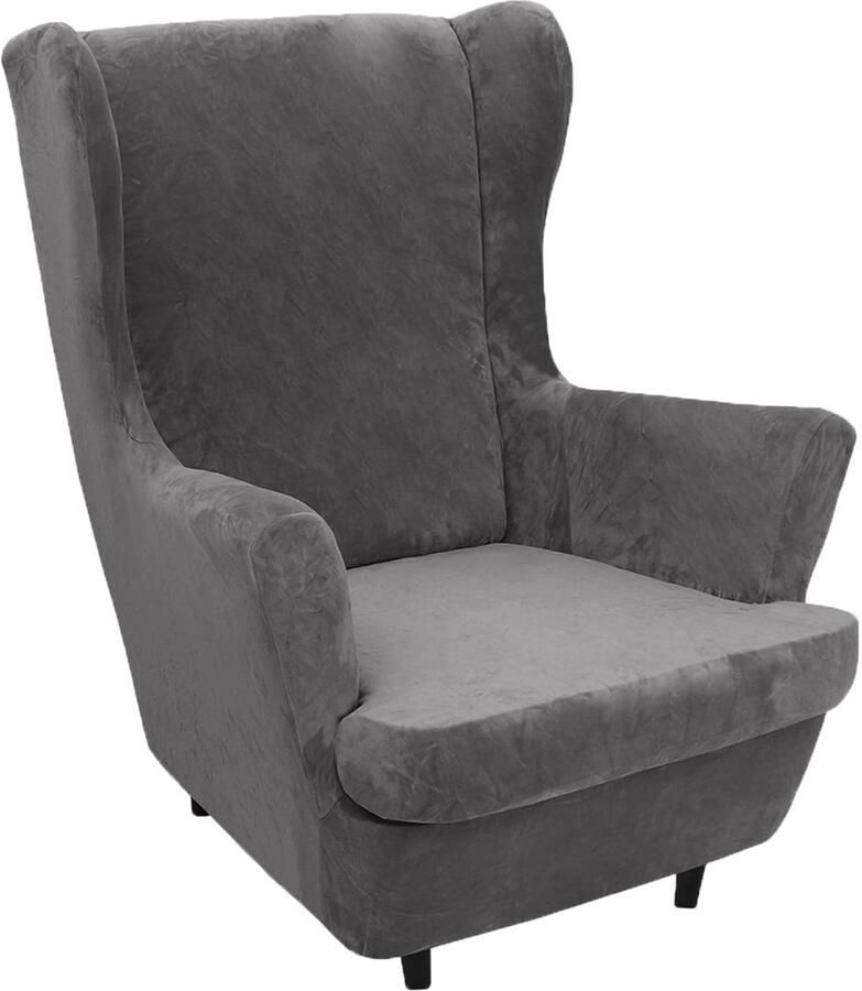 LIFEDX Wing Chair hoes Wing Chair hoes fluweel 2-delige fauteuilsprei Wing Chair fauteuilhoes elastische Wing Chair beschermhoezen Stretch Tiger stoelhoes met armleuning hoge rugleuning grijs