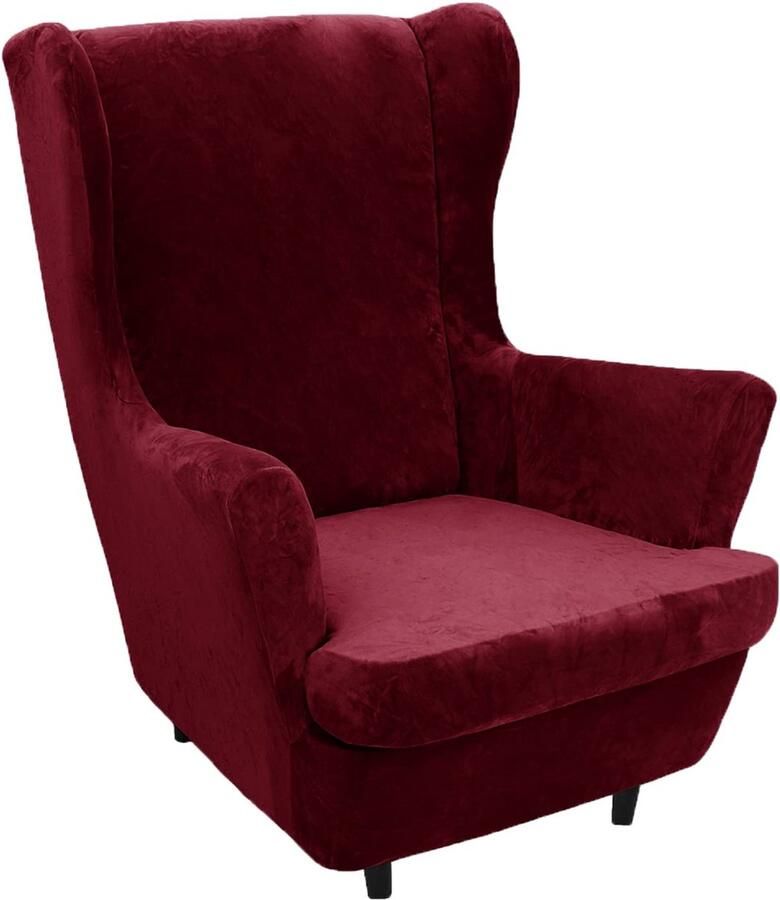 LIFEDX Wing Chair hoes Wing Chair hoes fluweel 2-delige fauteuilsprei Wing Chair fauteuilhoes elastische Wing Chair beschermhoezen Stretch Tiger stoelhoes met armleuning Hoge rugleuning wijnrood