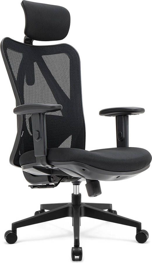 LifeGoods Ergonomische Bureaustoel Office Chair Volwassenen Verstelbaar Hoofdsteun Zwart