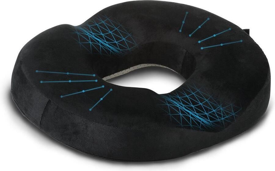 LifeGoods Zitkussen Anti-Slip Wasbare Hoes Ringkussen Donut kussen Zitring Stoelkussen Stuitkussen Aambeien Kussen Stoelkussen Zwart