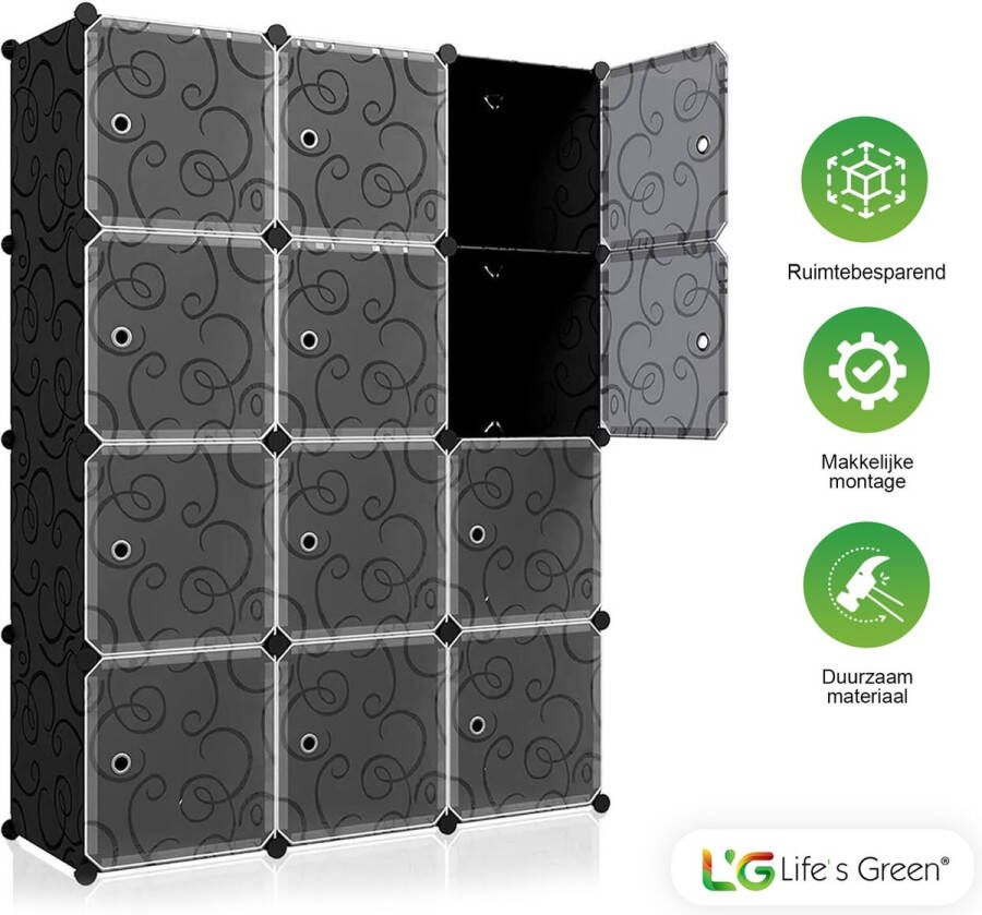 Life's Green XL Garderobekast Kledingkast Opbergkast Zwart Wit