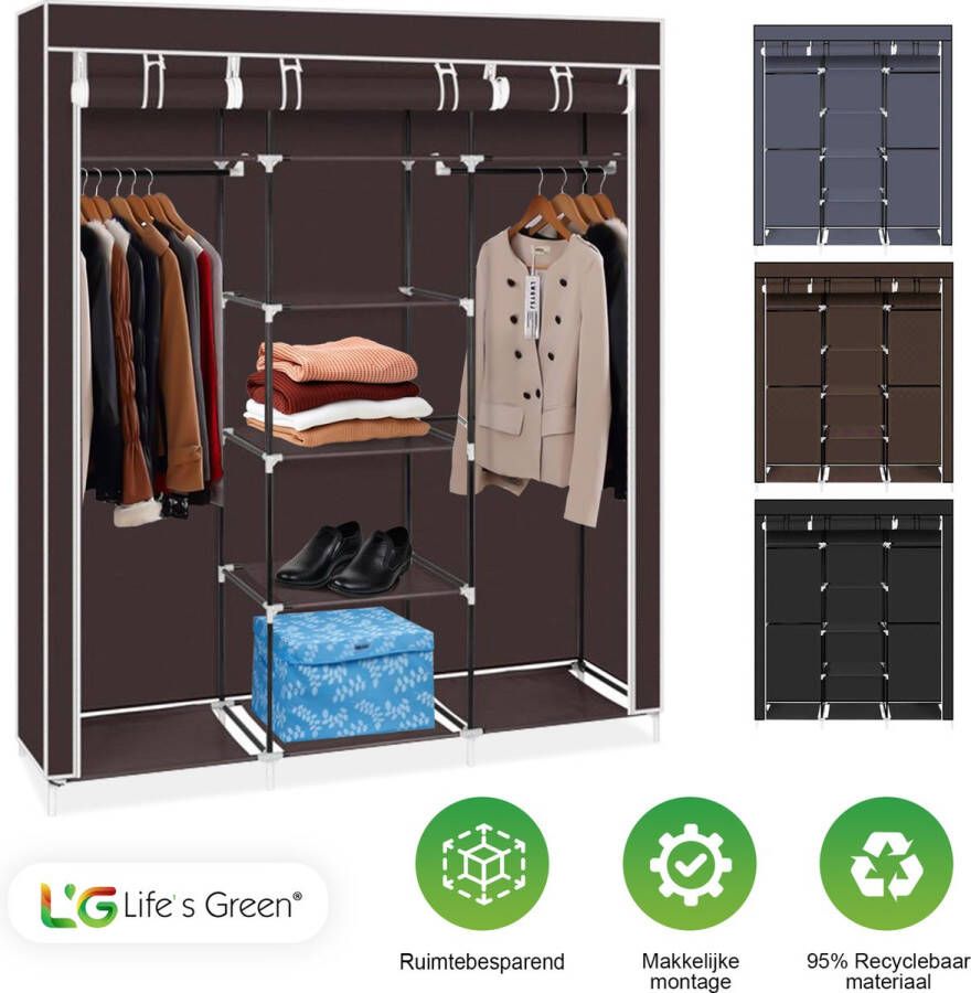 Life's Green XXL Opvouwbare Kledingkast Campingkast Opvouwbare Opbergkast Stoffen Bruin