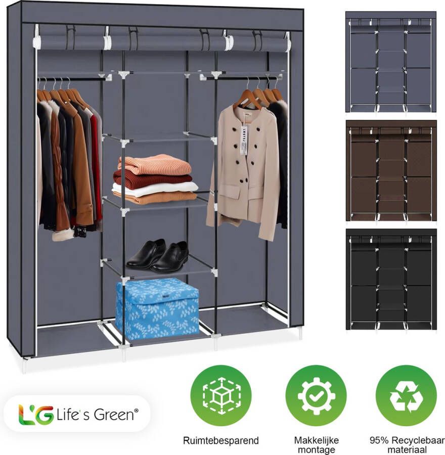 Life's Green XXL Opvouwbare Kledingkast Campingkast Opvouwbare Opbergkast Stoffen Grijs