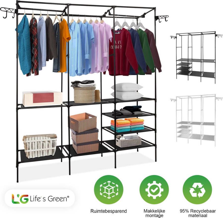 Life's Green XXL Opvouwbare Kledingkast Opbergkast Campingkast Zwart