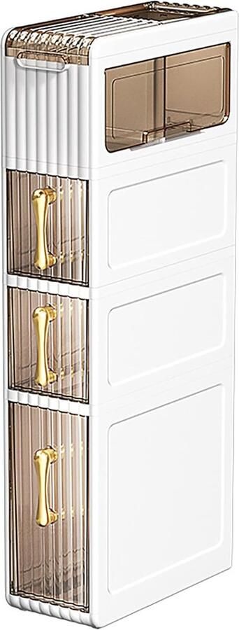 LifeStages Badkamerorganizer. Extra kast met wielen voor krappe ruimtes. Zijkast met 4 compacte laden voor toiletpapier wasmiddel badkameraccessoires