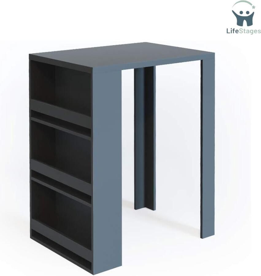 LifeStages Barmeubel Barkast Drankkast Bartafel met 3 Open Planken Antraciet