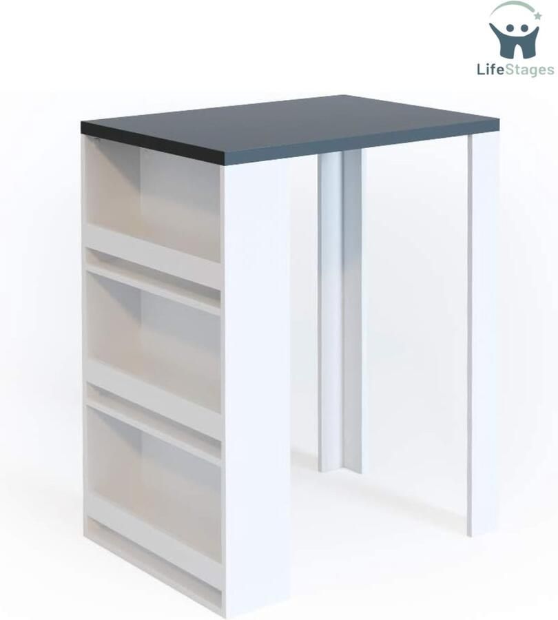 LifeStages Barmeubel Barkast Drankkast Bartafel met 3 Open Planken Wit