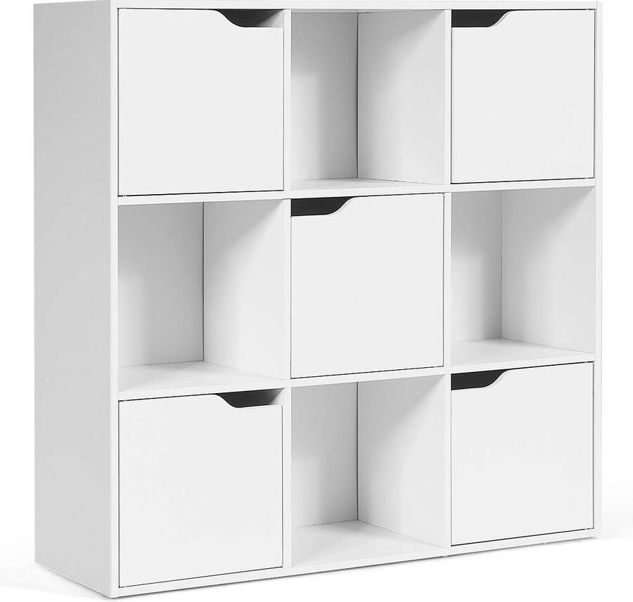 LifeStages Boekenkast met 9 vakken boekenkast kubusplank met 5 deuren houten staande plank kantoorplank vrijstaand opbergplank archiefplank mappenplank voor boeken 90 x 29 x 90 cm (wit)