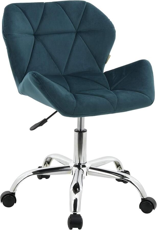LifeStages Bureaustoel modern gestoffeerd fluweel draaistoel van stof in hoogte verstelbaar (blauwgroen)