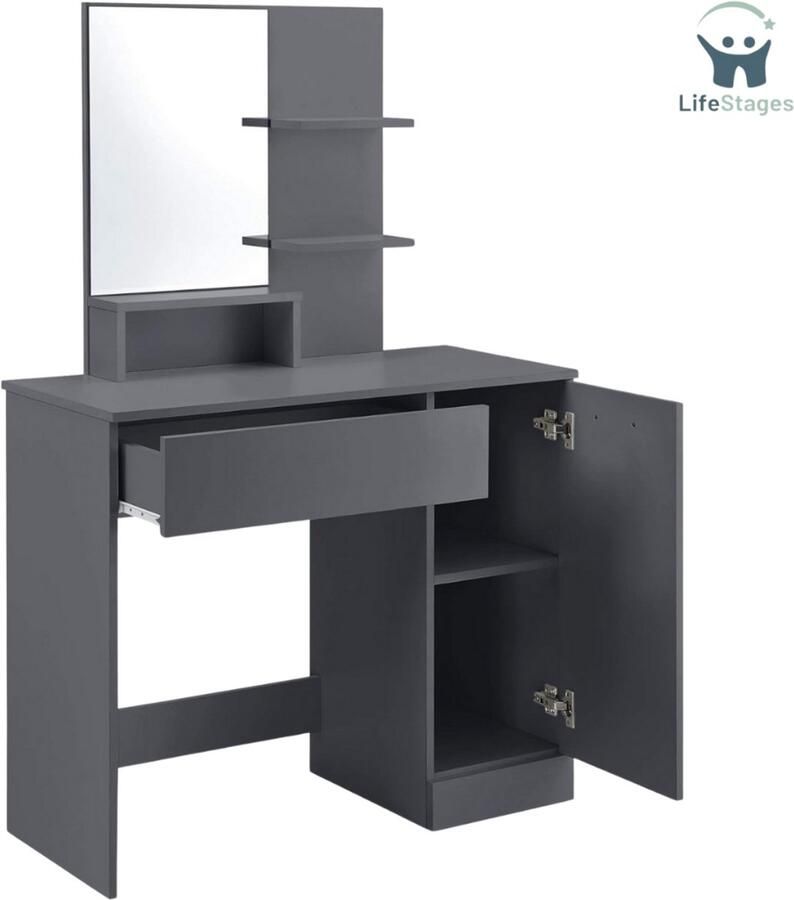 LifeStages Coiffeuse Avec Miroir Kaptafel Krugersdorp Met Spiegel 137 5x90x38 Cm Donkergrijs